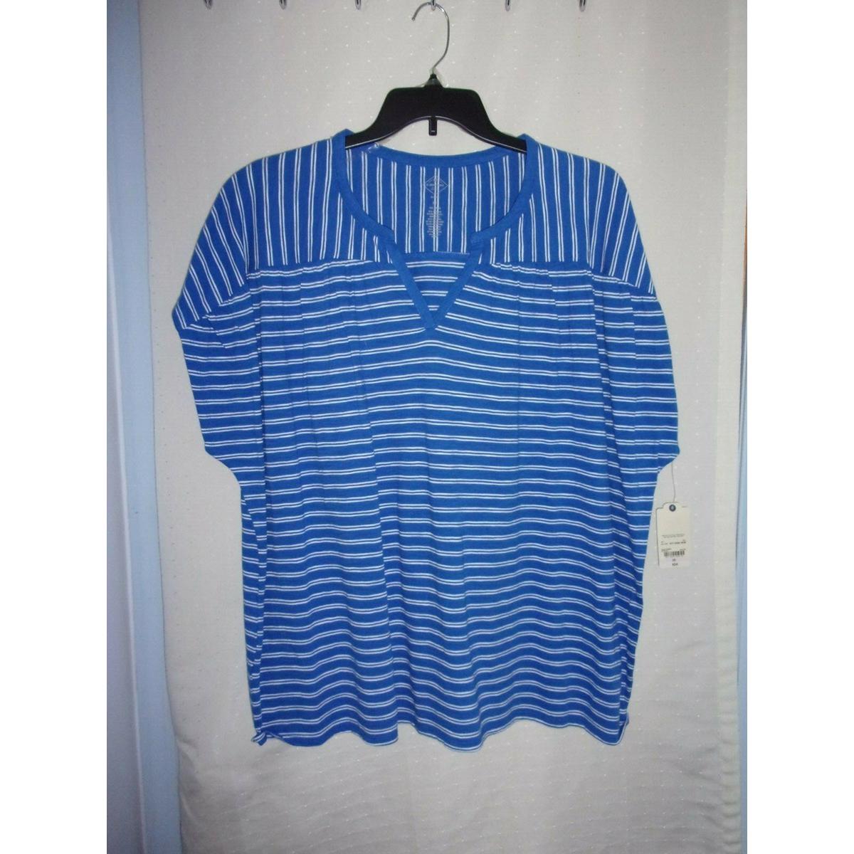 Brand New St Johns Bay Blue  White Striped Womens Blouse Top Size 0x